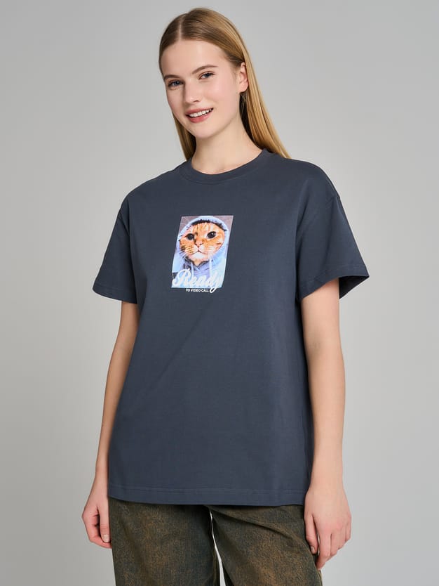 Футболка оверсайз с принтом котика
