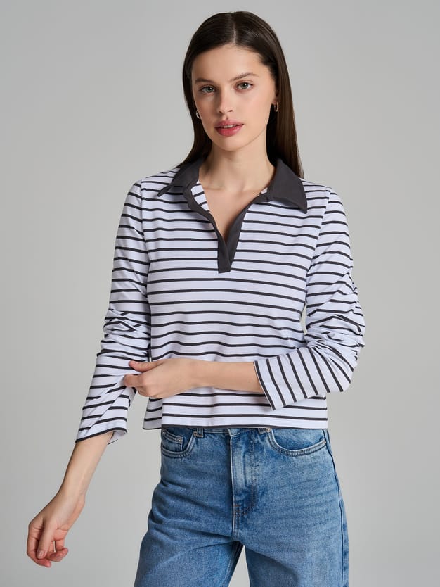 Поло-рубашка полосатая с длинным рукавом