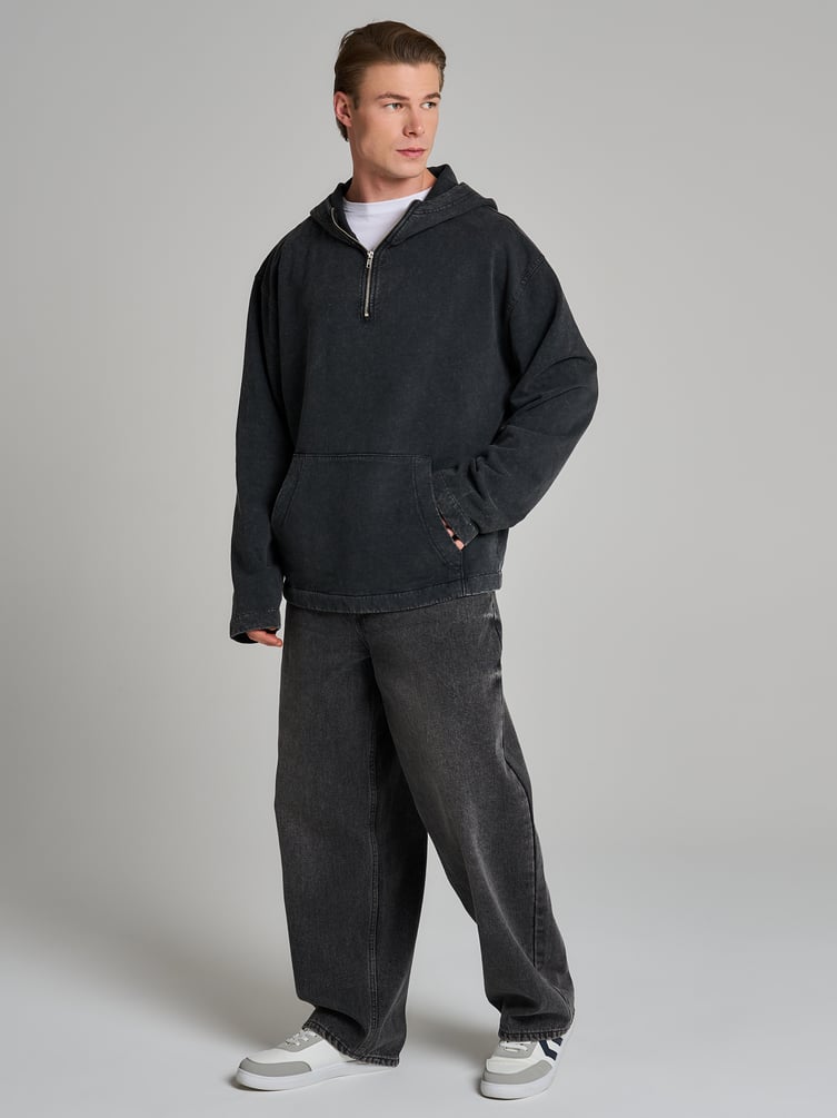 Худи с молнией гранж с вареным эффектом