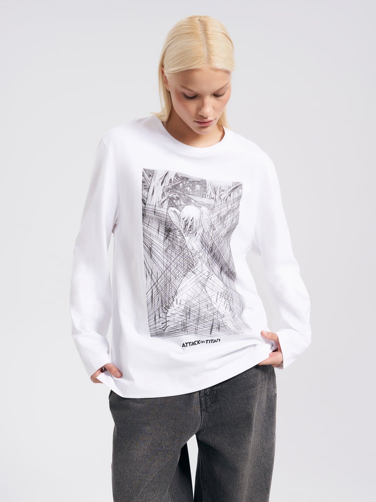 Лонгслив с принтом аниме Атака Титанов