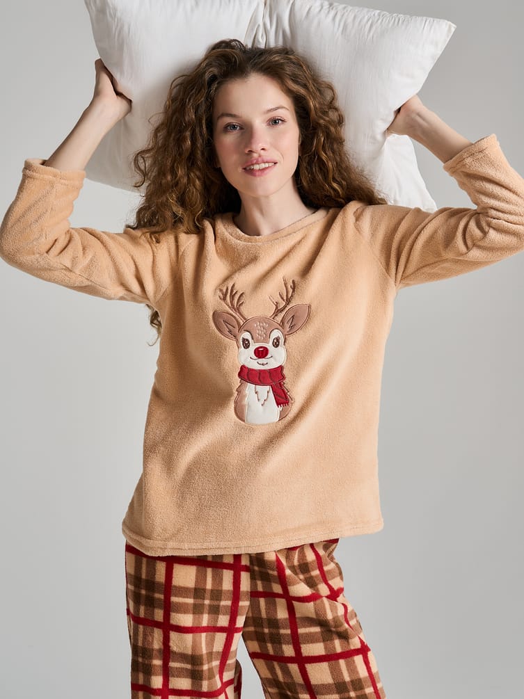 Пижама теплая новогодняя с оленем