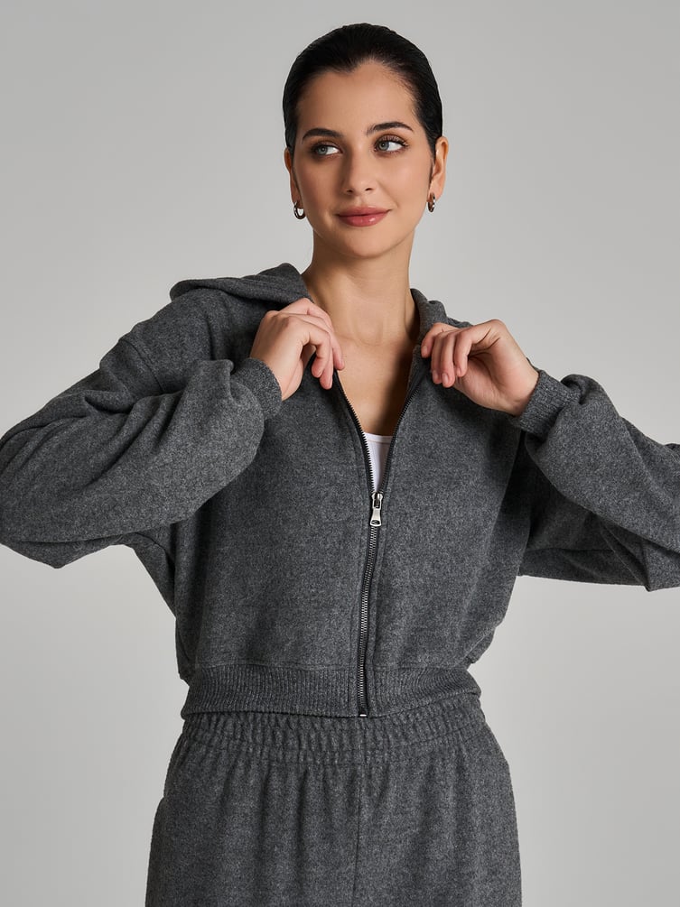 Трикотажное зип худи с начесом