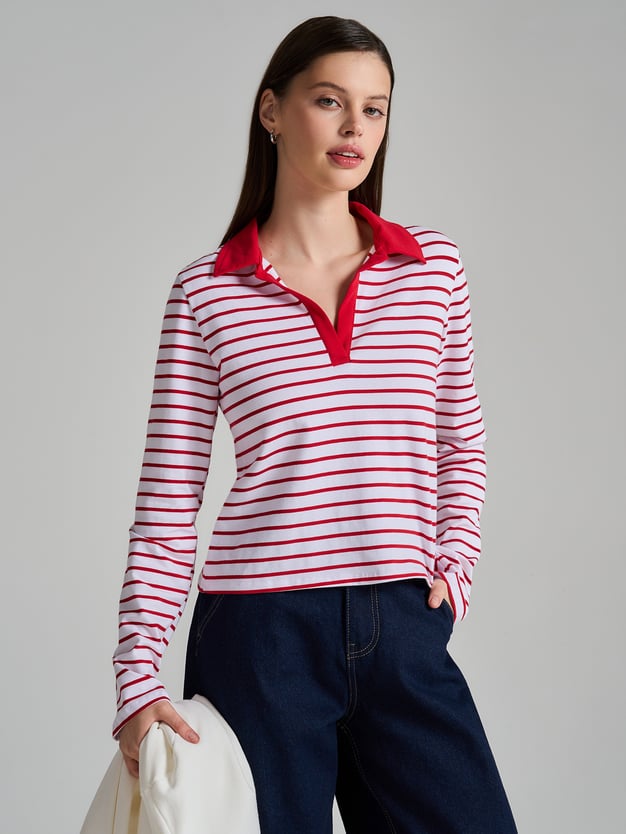 Поло-рубашка полосатая с длинным рукавом