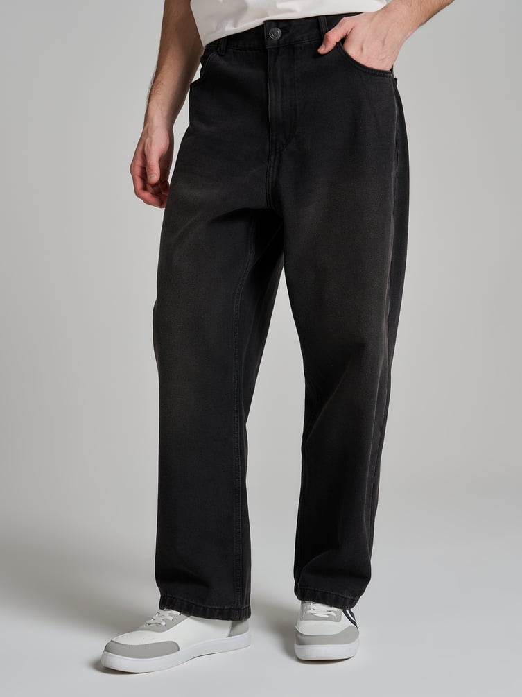 Джинсы багги широкие с вареный эффектом