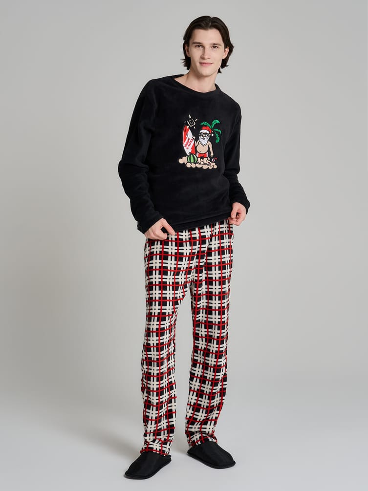 Плюшевая пижама с принтом Санты Клауса