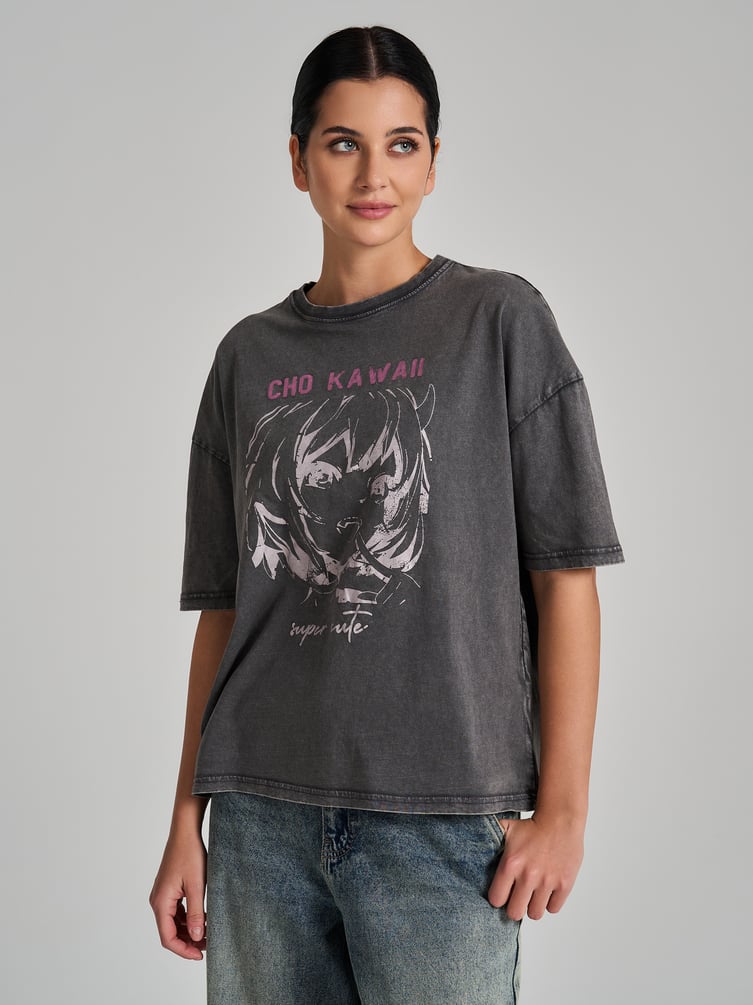 Хлопковая футболка оверсайз варенка с принтом аниме