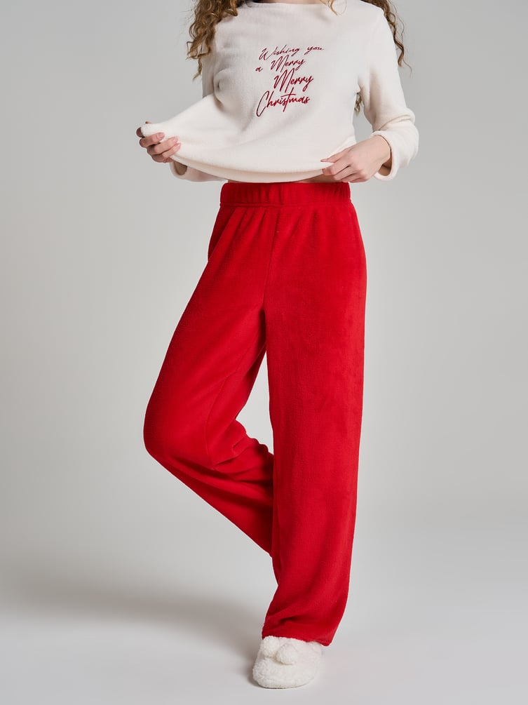 Пижама плюшевая новогодняя с брюками