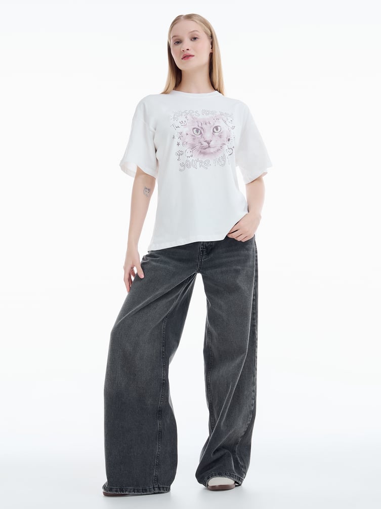 Футболка из хлопка с принтом кошки