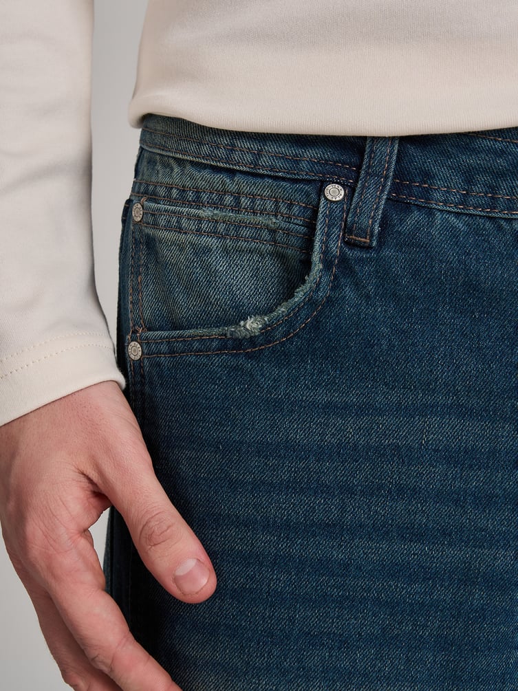 Джинсы багги с декоративным смещенным швом