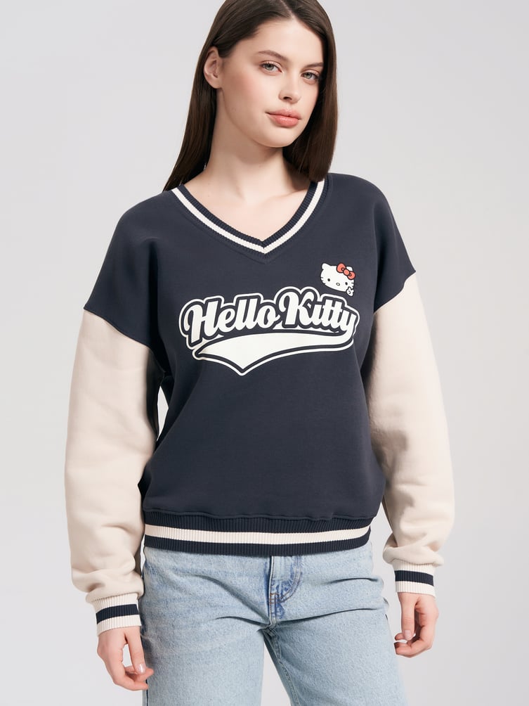 Теплый свитшот с принтом Hello Kitty и начесом