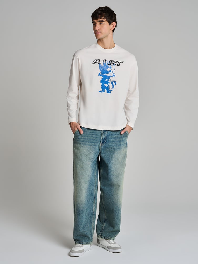 Лонгслив хлопковый с принтом