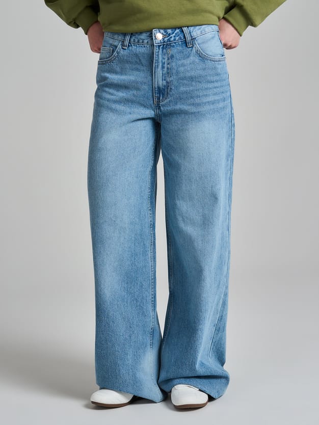 Джинсы широкие с вареным эффектом