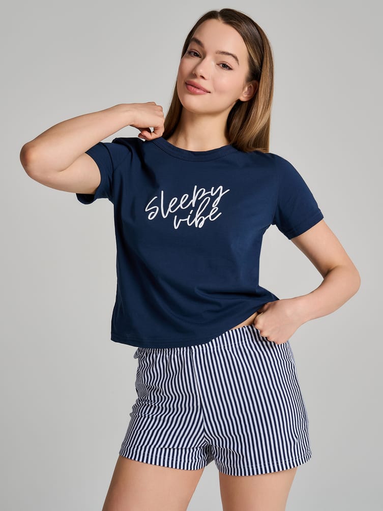 Пижама из хлопка с надписью в полоску