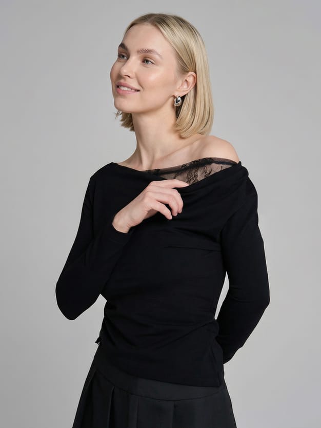 Лонгслив асимметричный с кружевом