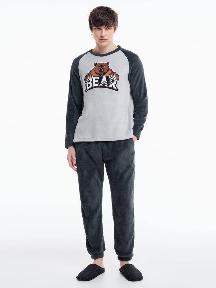 Плюшевая пижама с вышивкой медведя