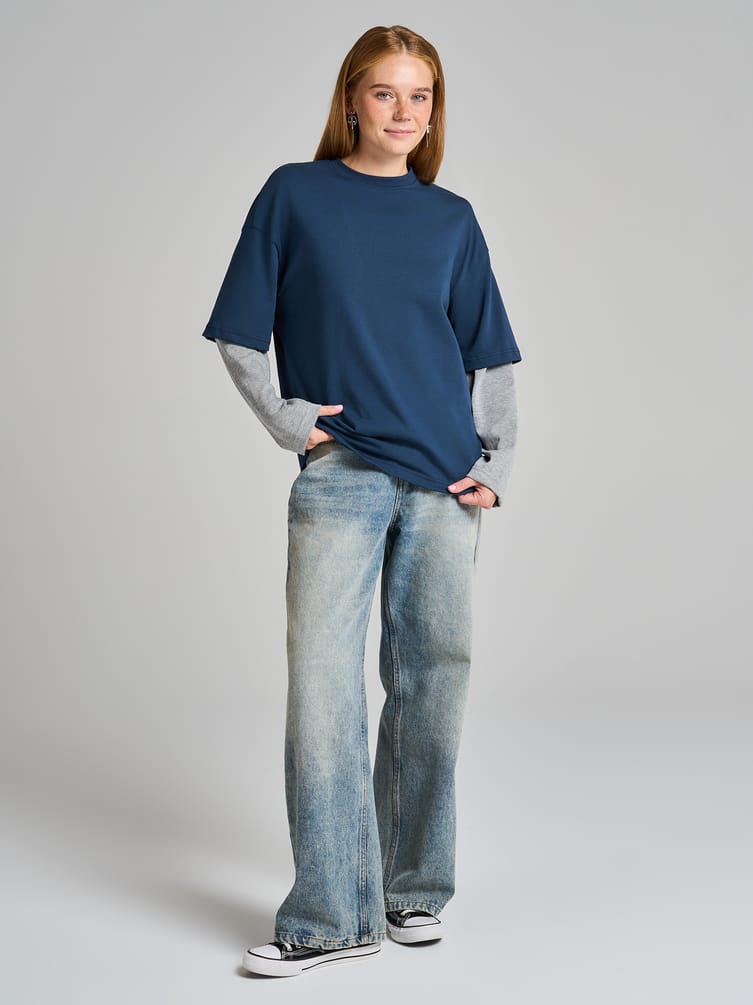 Лонгслив оверсайз с двойным рукавом