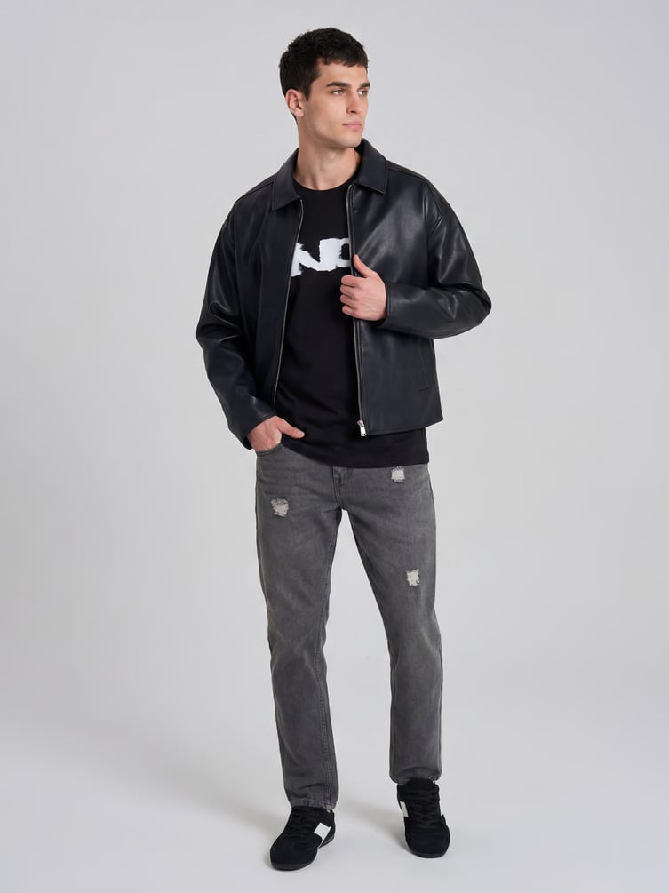 Джинсы прямые укороченные с разрезами