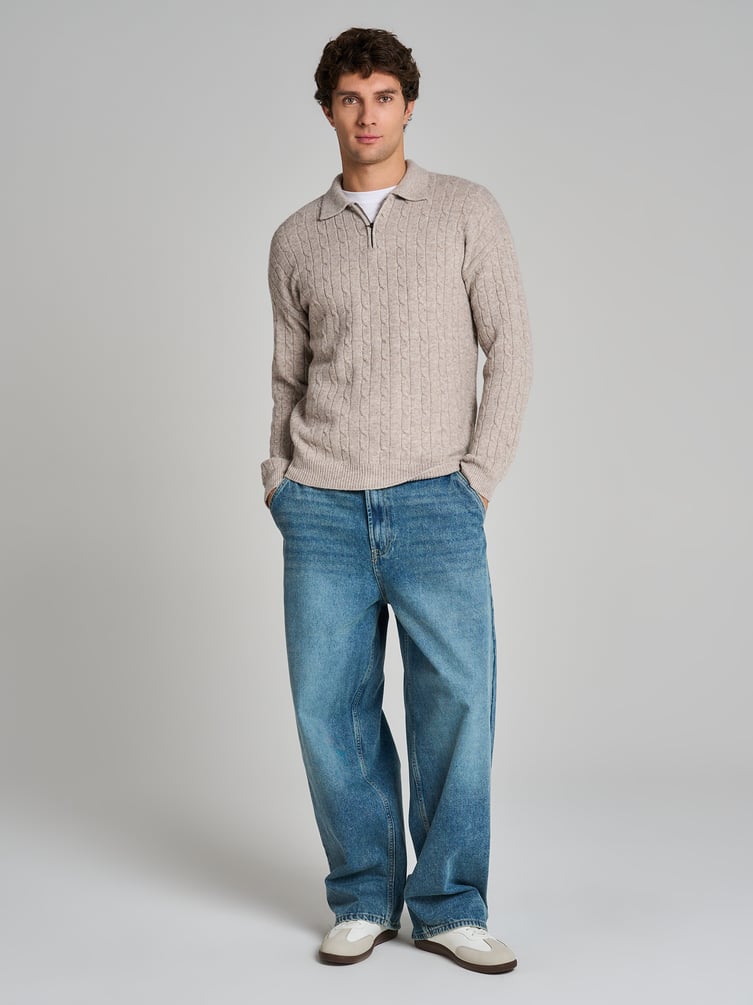 Свитер-поло вязаный с полузамком молния