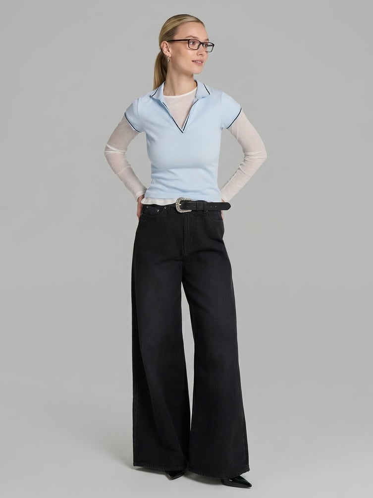 Джинсы широкие на резинке