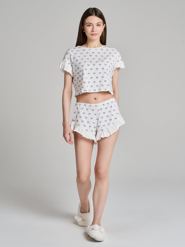 Пижама с рюшами и принтом бантиков