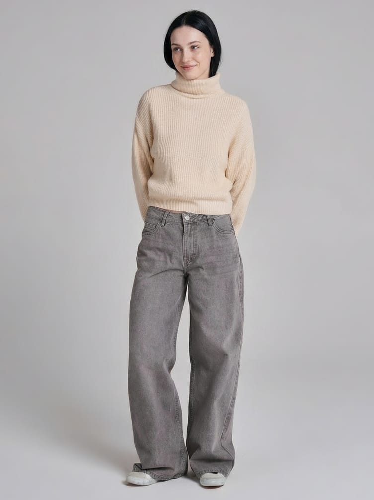 Джинсы широкие с вареным эффектом