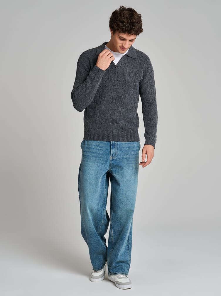 Свитер-поло вязаный с полузамком молния