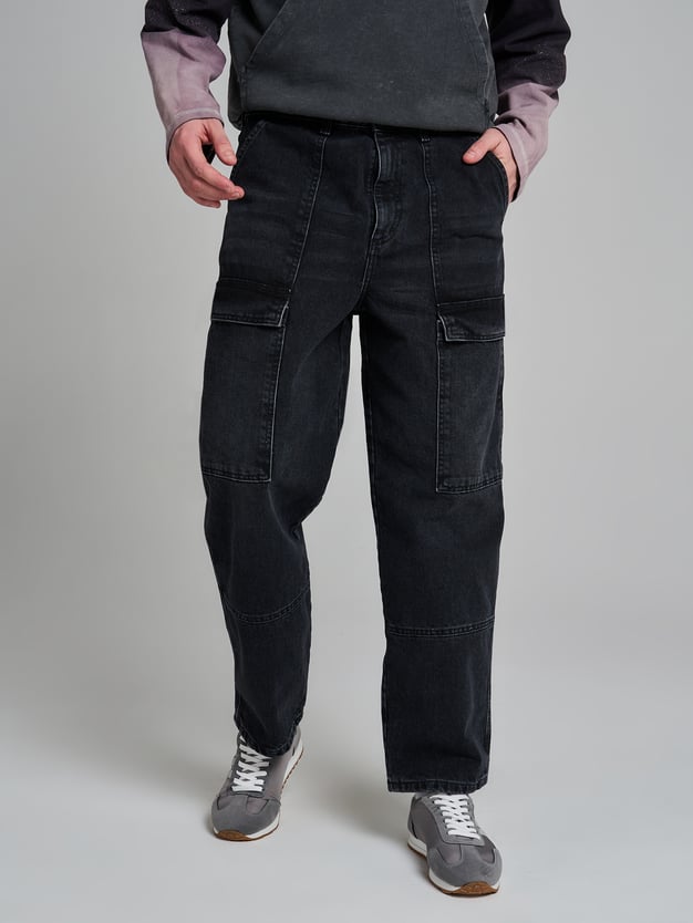 Джинсы карго широкие с боковыми карманами