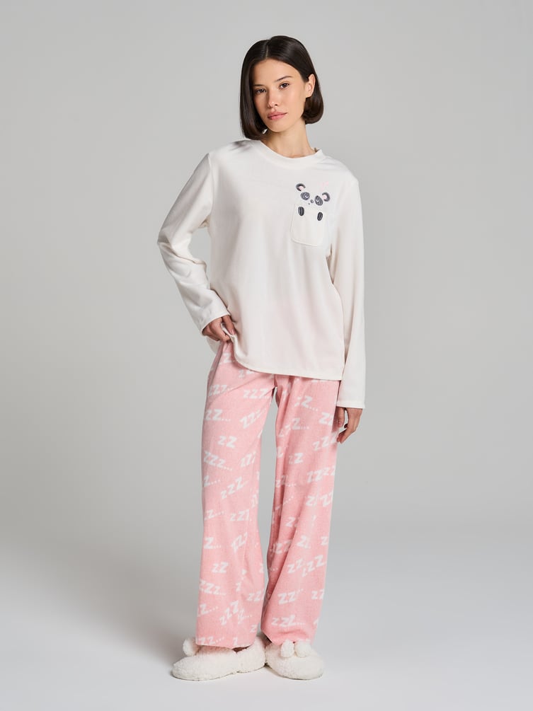 Пижама теплая с нашивкой панды и брюками
