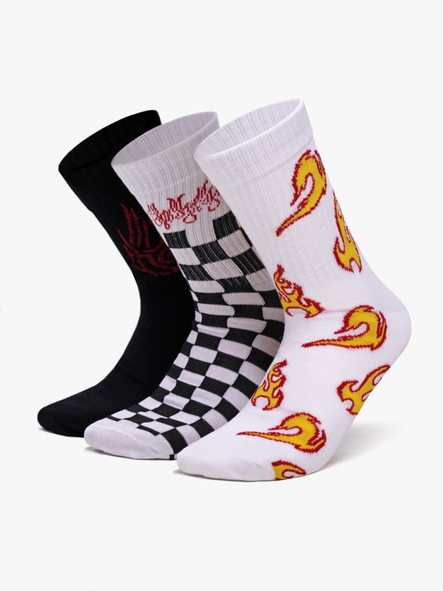 Набор носков в клетку и с принтом огня - 3 пары