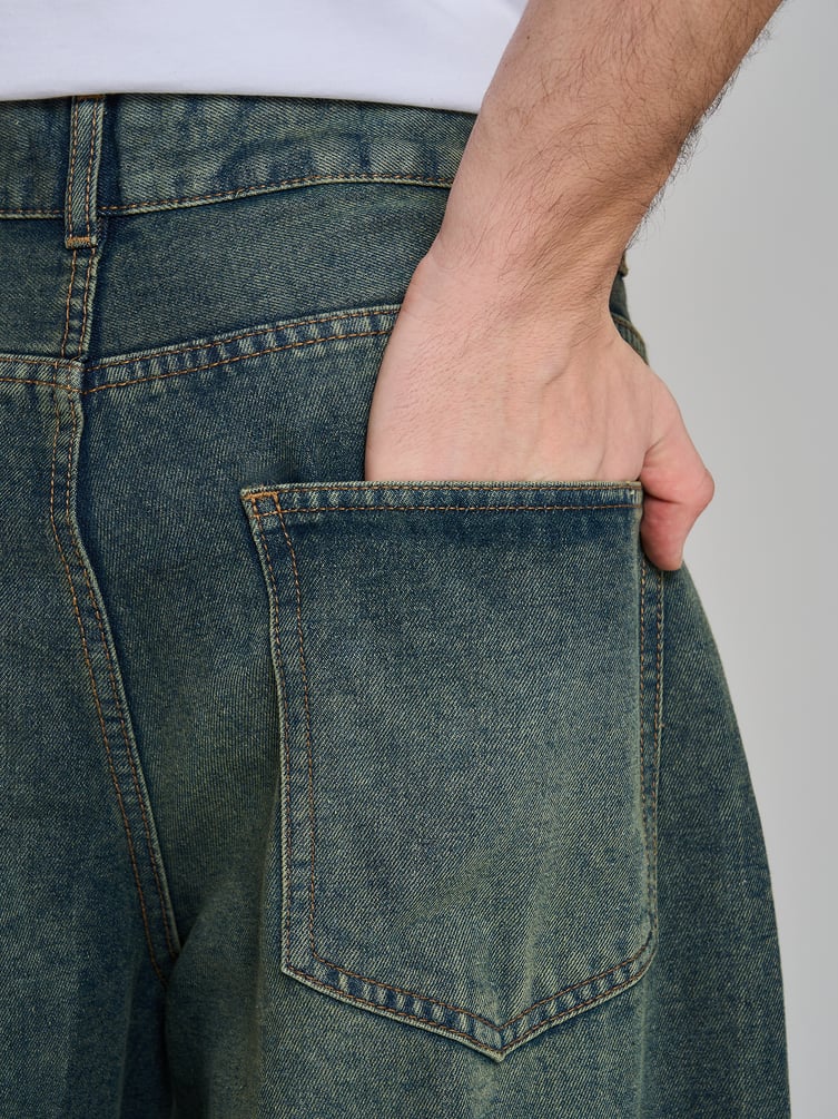 Джинсы багги широкие с вареный эффектом