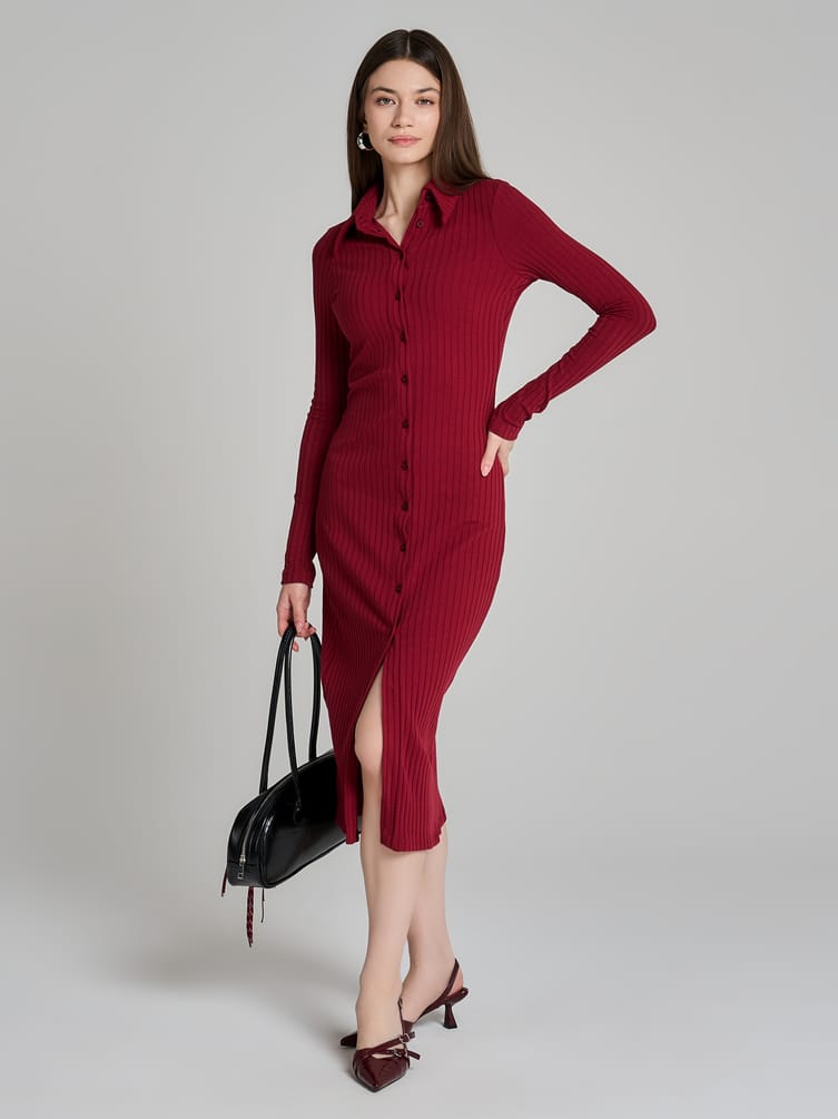 Платье офисное миди на пуговицах