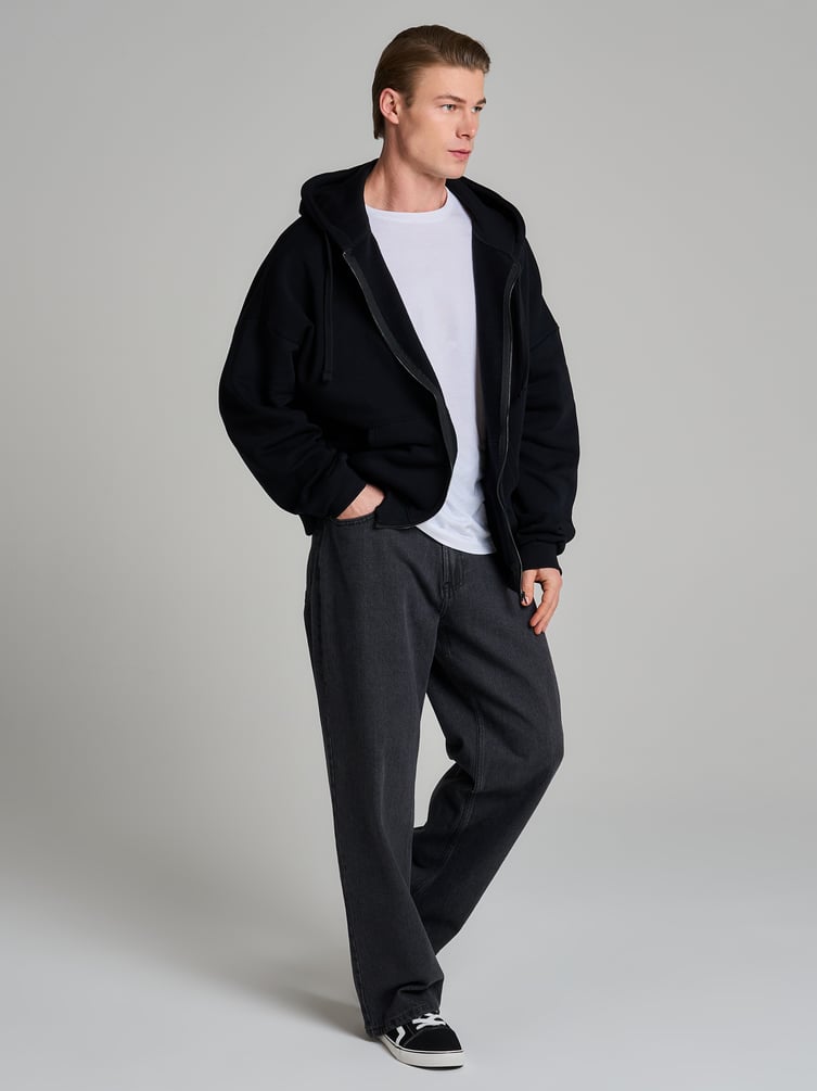 Зип худи оверсайз с капюшоном и начесом