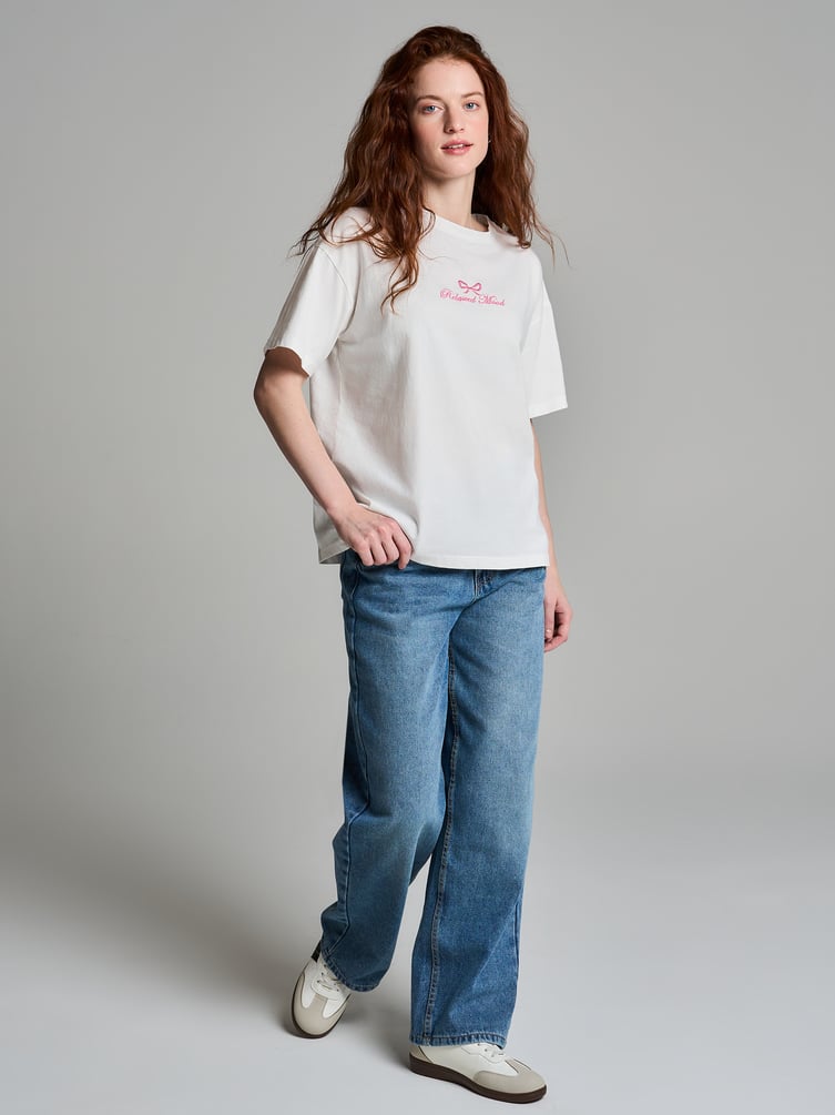 Футболка плотная с принтом банта и надписи