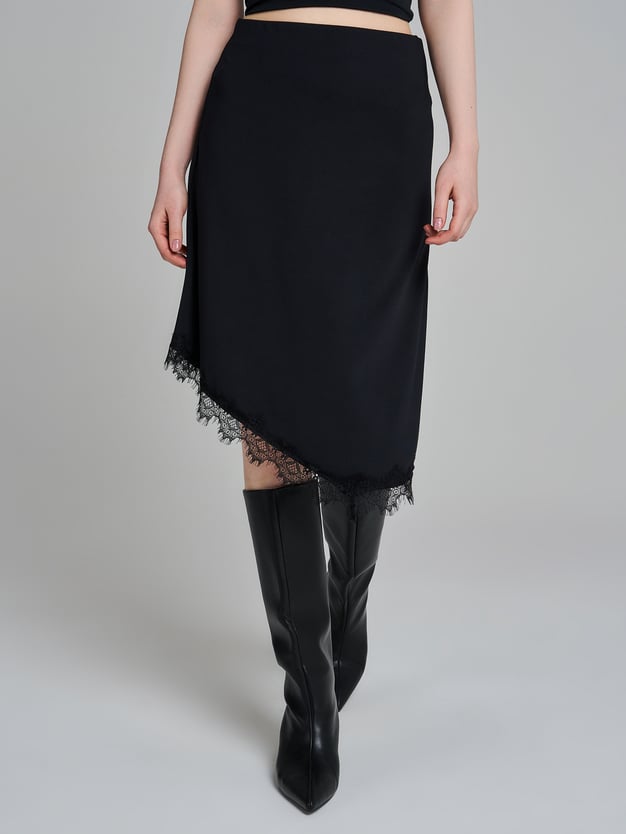 Юбка миди асимметричная с кружевом