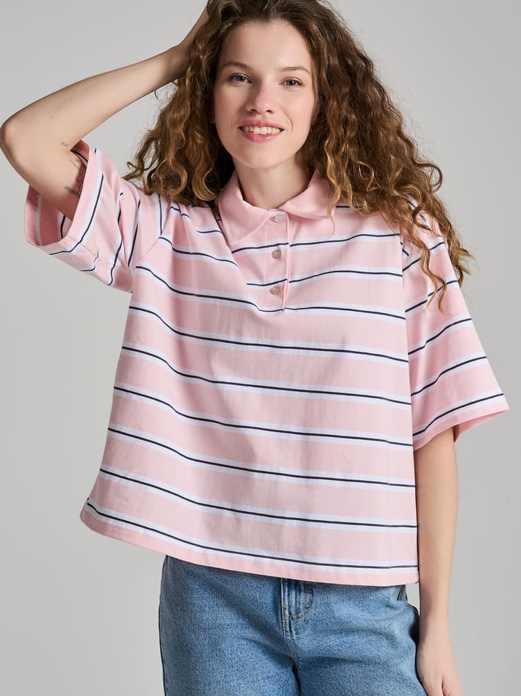 Полосатое поло оверсайз с коротким рукавом