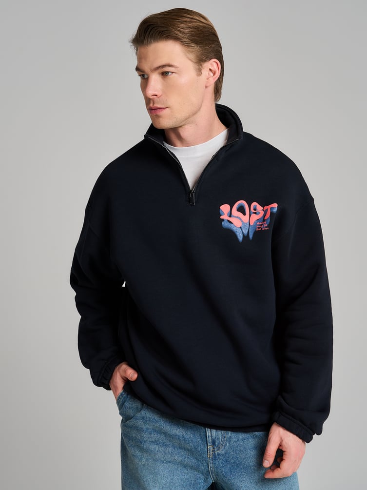Half zip толстовка с надписью и начёсом