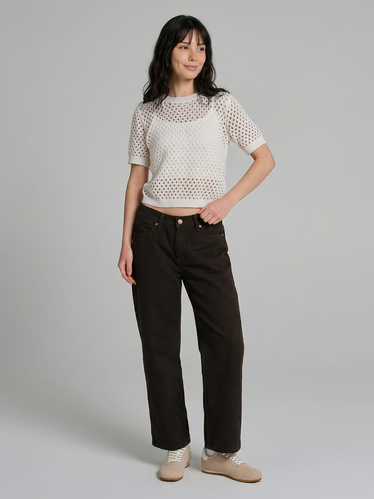 Джемпер ажурный вязаный с коротким рукавом