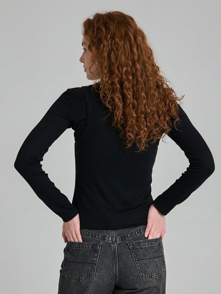 Лонгслив с майкой в рубчик