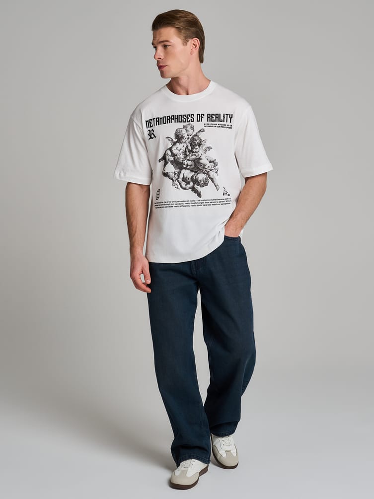 Джинсы багги широкие с вареный эффектом