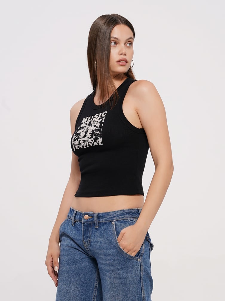 Топ на широких бретелях с принтом