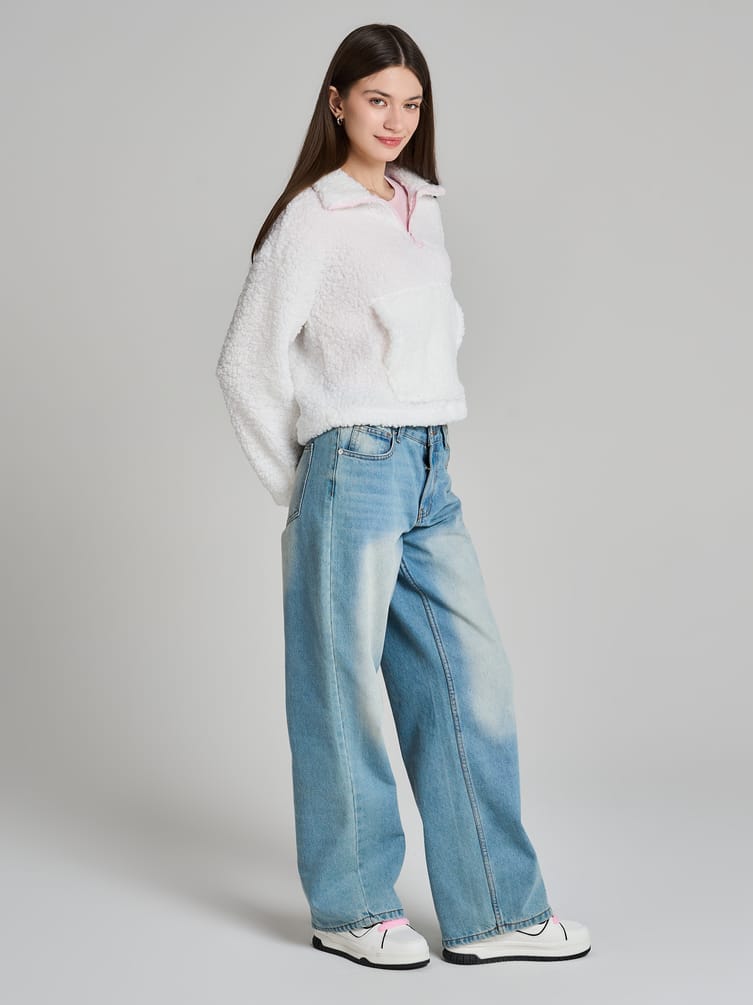 Свитшот меховой с полузамком молнией