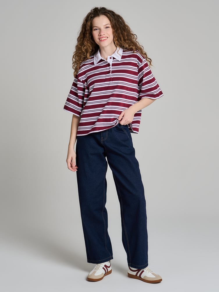 Полосатое поло оверсайз с коротким рукавом