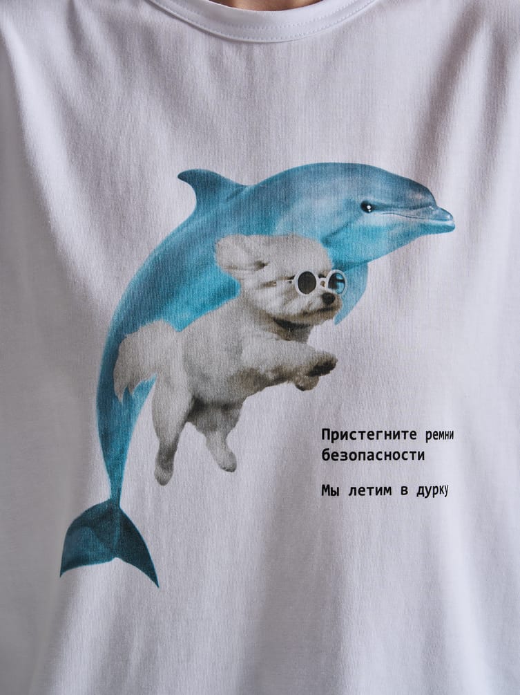 Футболка оверсайз с принтом Мы летим в дурку