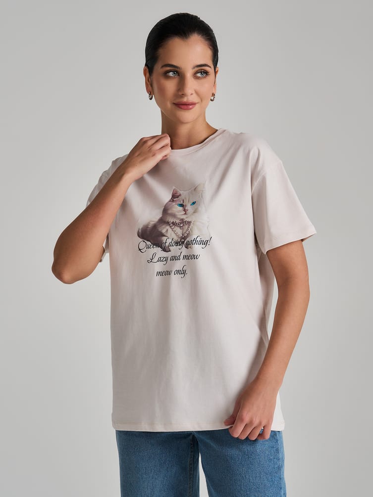 Футболка оверсайз с принтом кошки