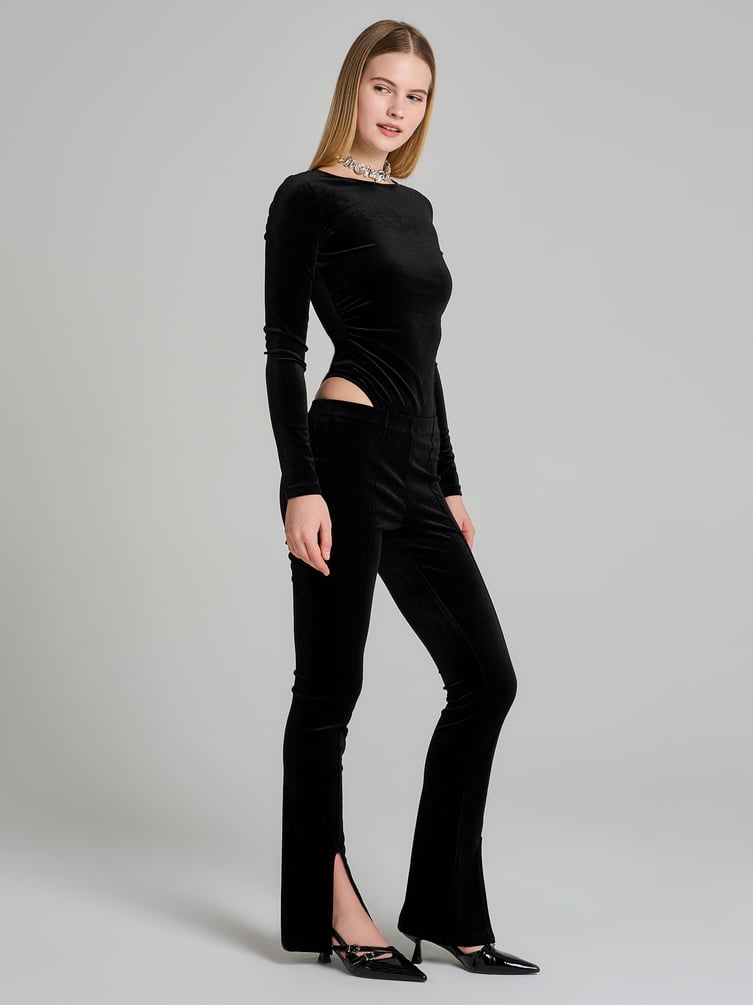 Боди бархатное с драпировкой на талии