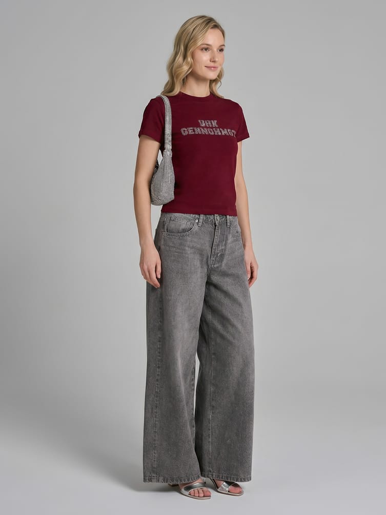 Джинсы широкие с завышенной талией