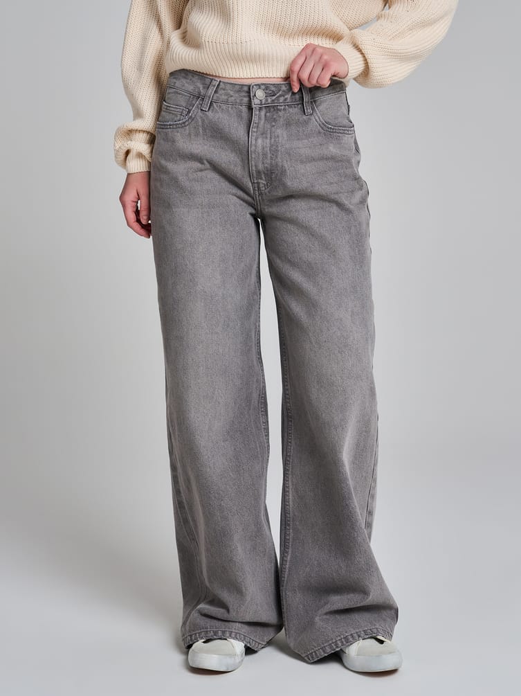 Джинсы широкие с вареным эффектом