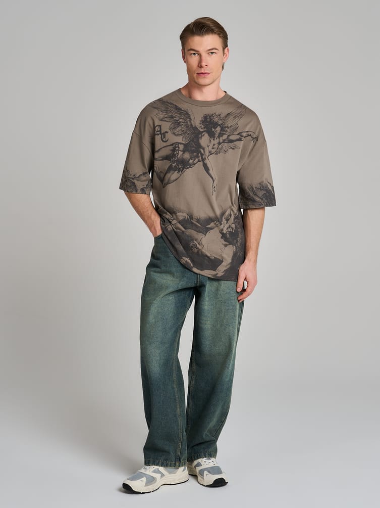 Футболка оверсайз из хлопка с принтом ангела