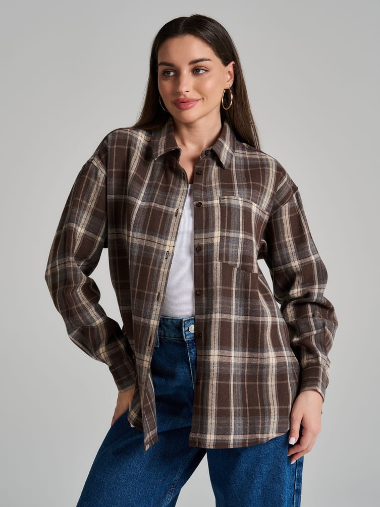 Рубашка осенняя в клетку оверсайз