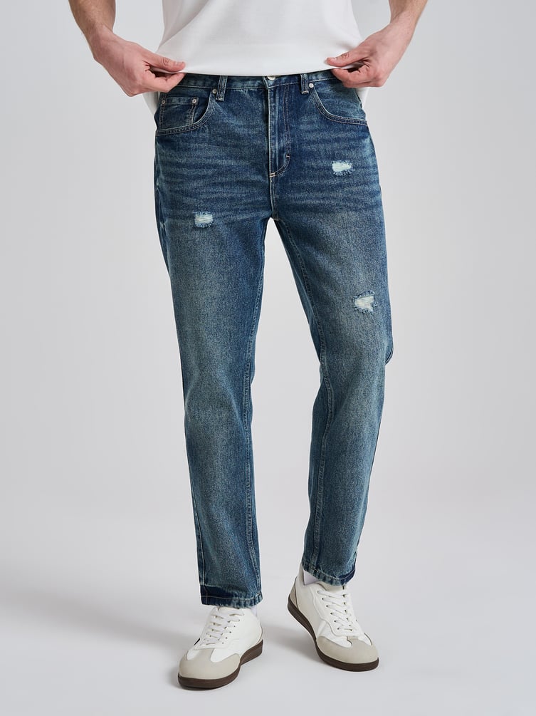 Джинсы прямые укороченные с разрезами